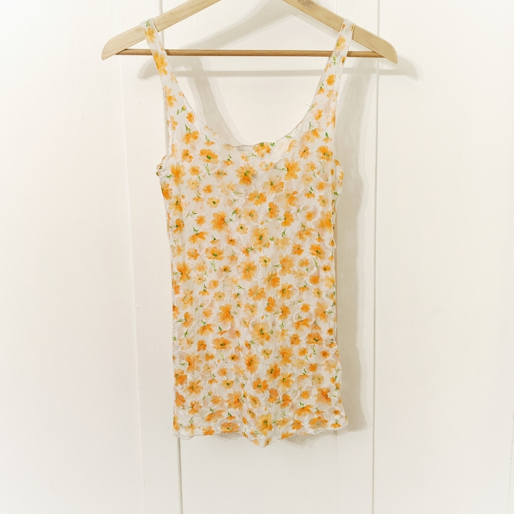 FREE PEOPLE EUC Lace Orange Flower Intimate Tank